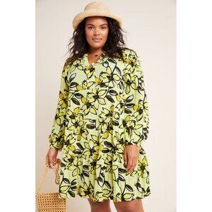 Anthropologie Maeve Amber Tiered Tunic Mini Dress  Yellow Floral 1X